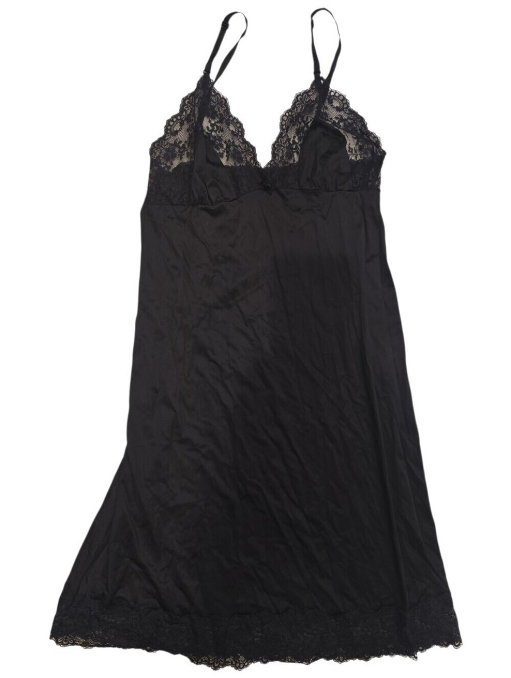 Vintage Kayser Size 36 Black 100% Antron III Nylon Lace Trim Full Slip
